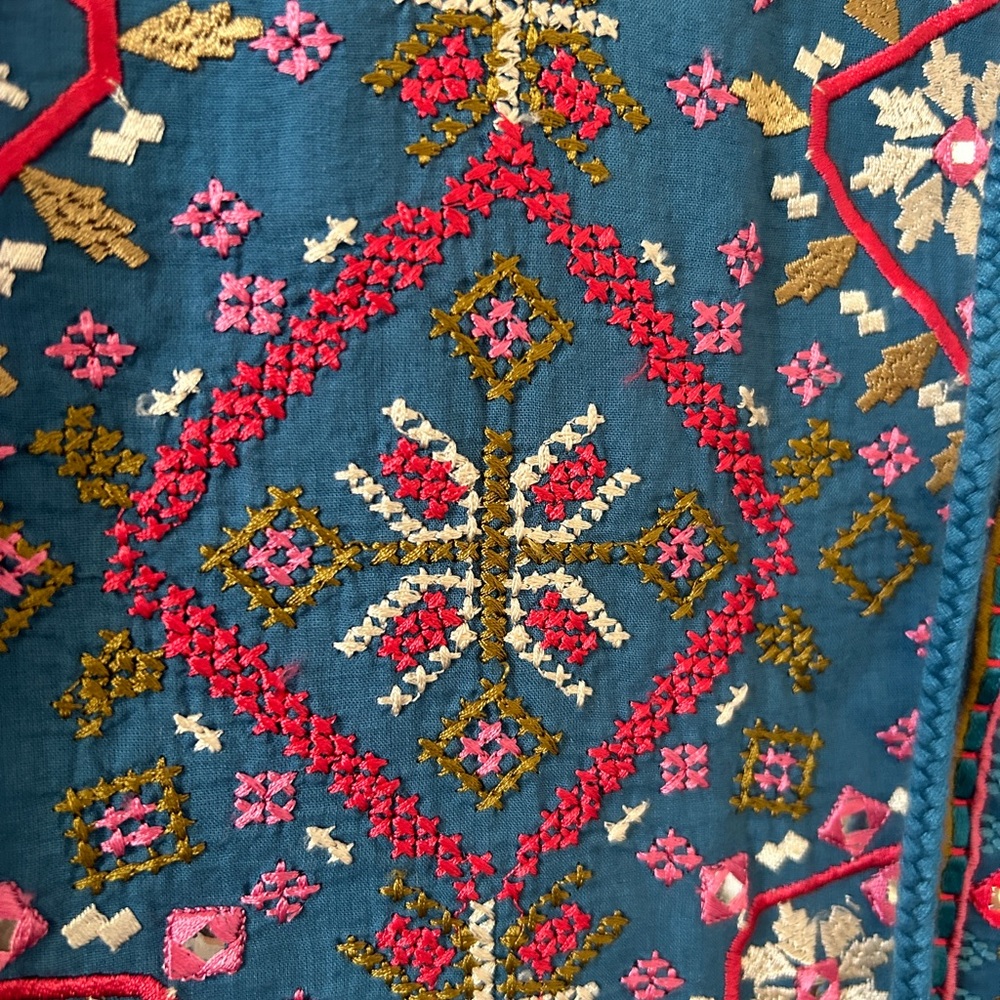 Soft Surroundings Teal Floral Embroidered Maxi Dress - Picture 5 of 9